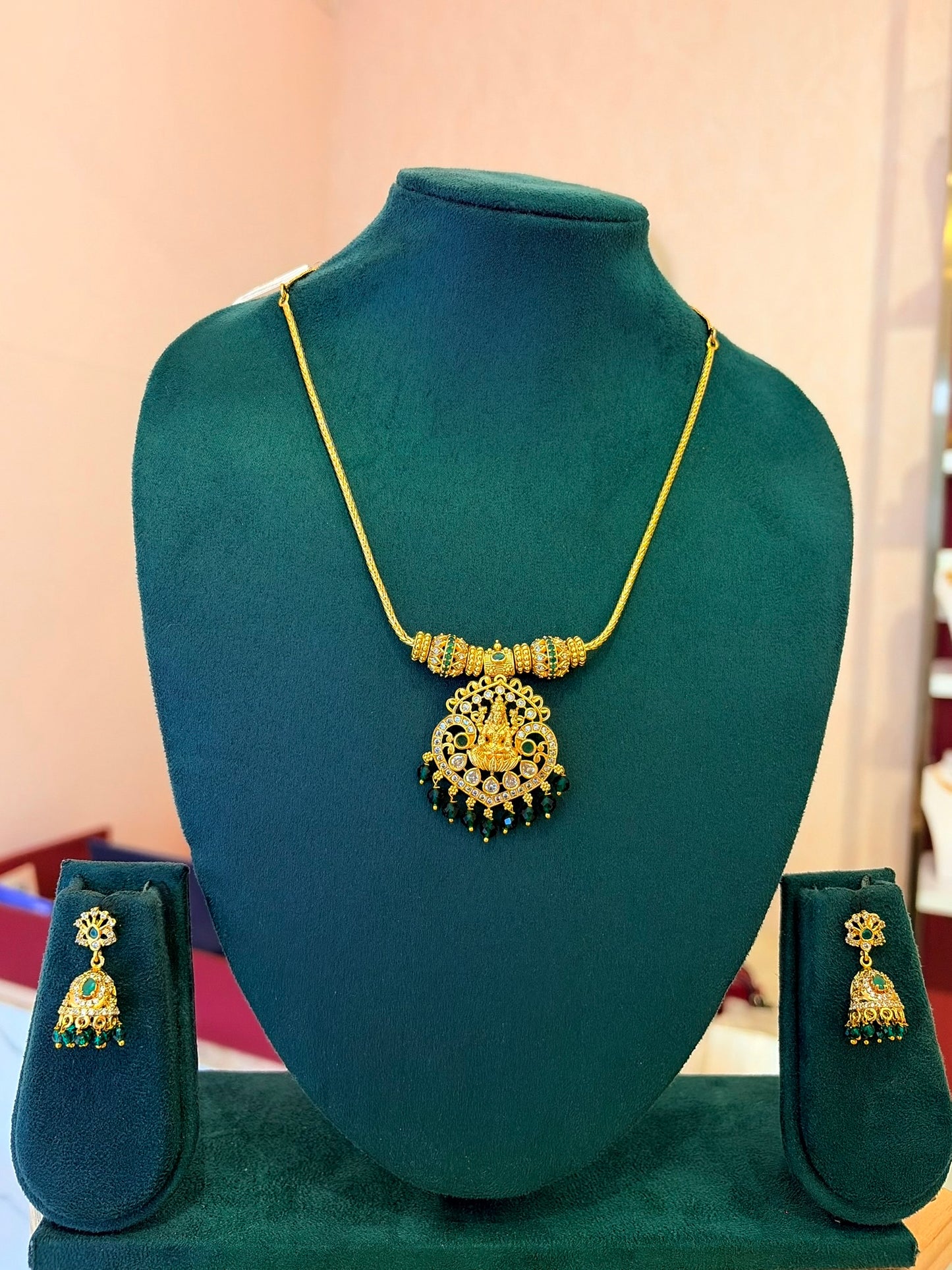 Lakshmi Green Temple Necklace Set