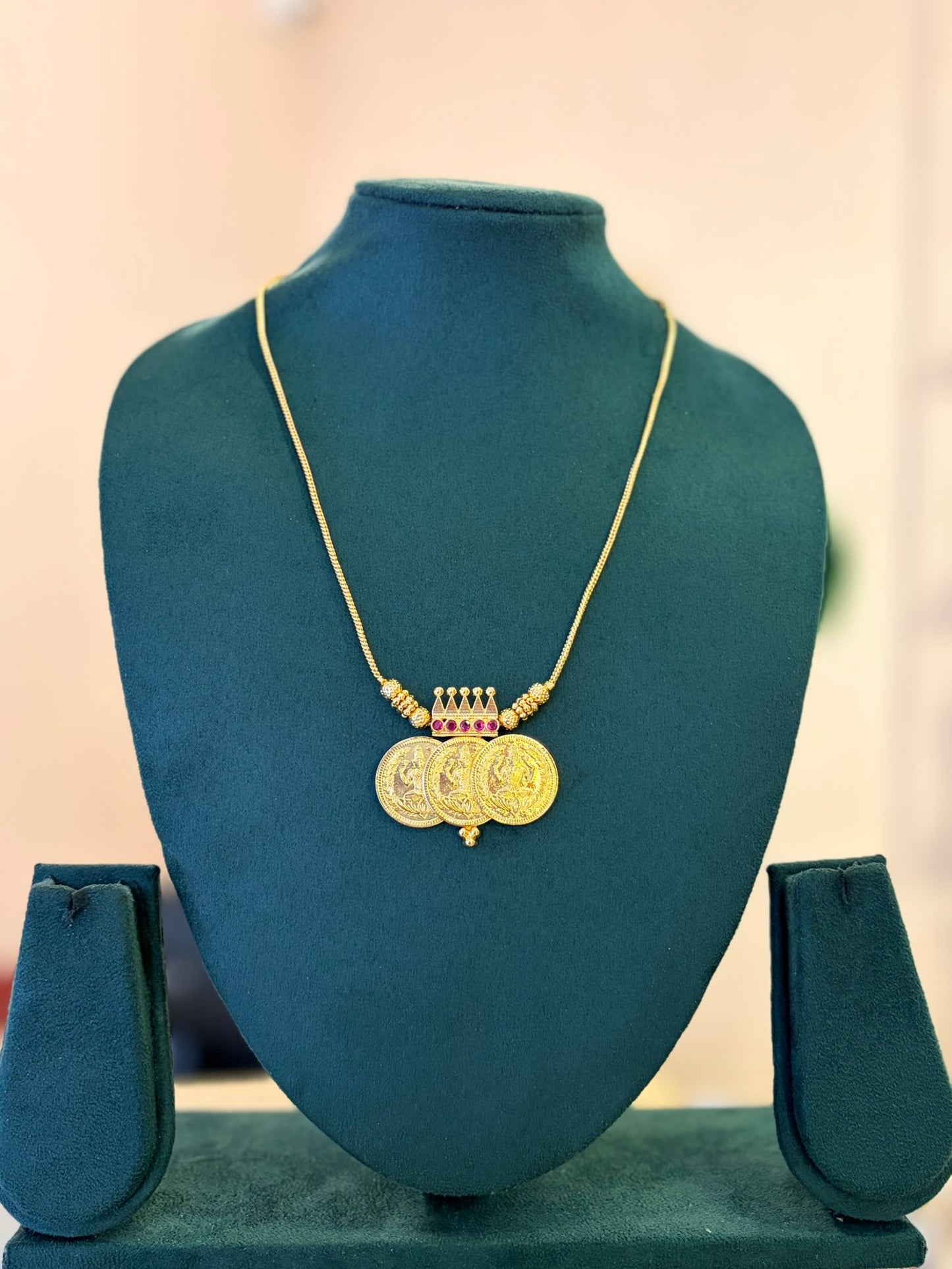 Gold Plated Triveni Casu Pendant Necklace