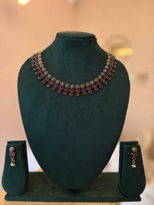 Red Drop Coin Necklace - JewelsMuse