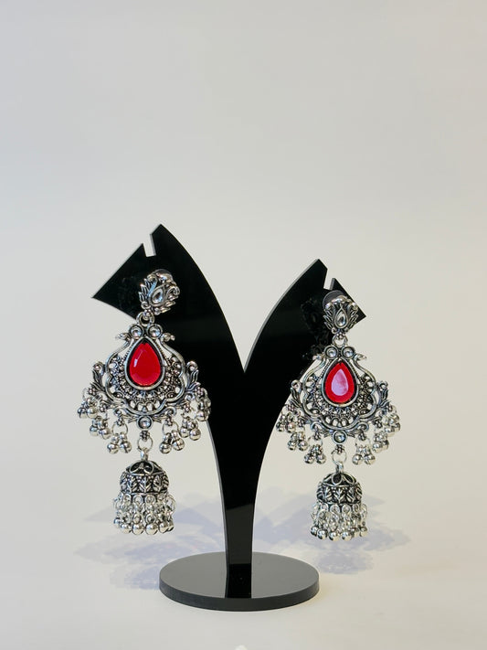 OXIDISED SILVER CHANDBALI EARRINGS - JewelsMuse