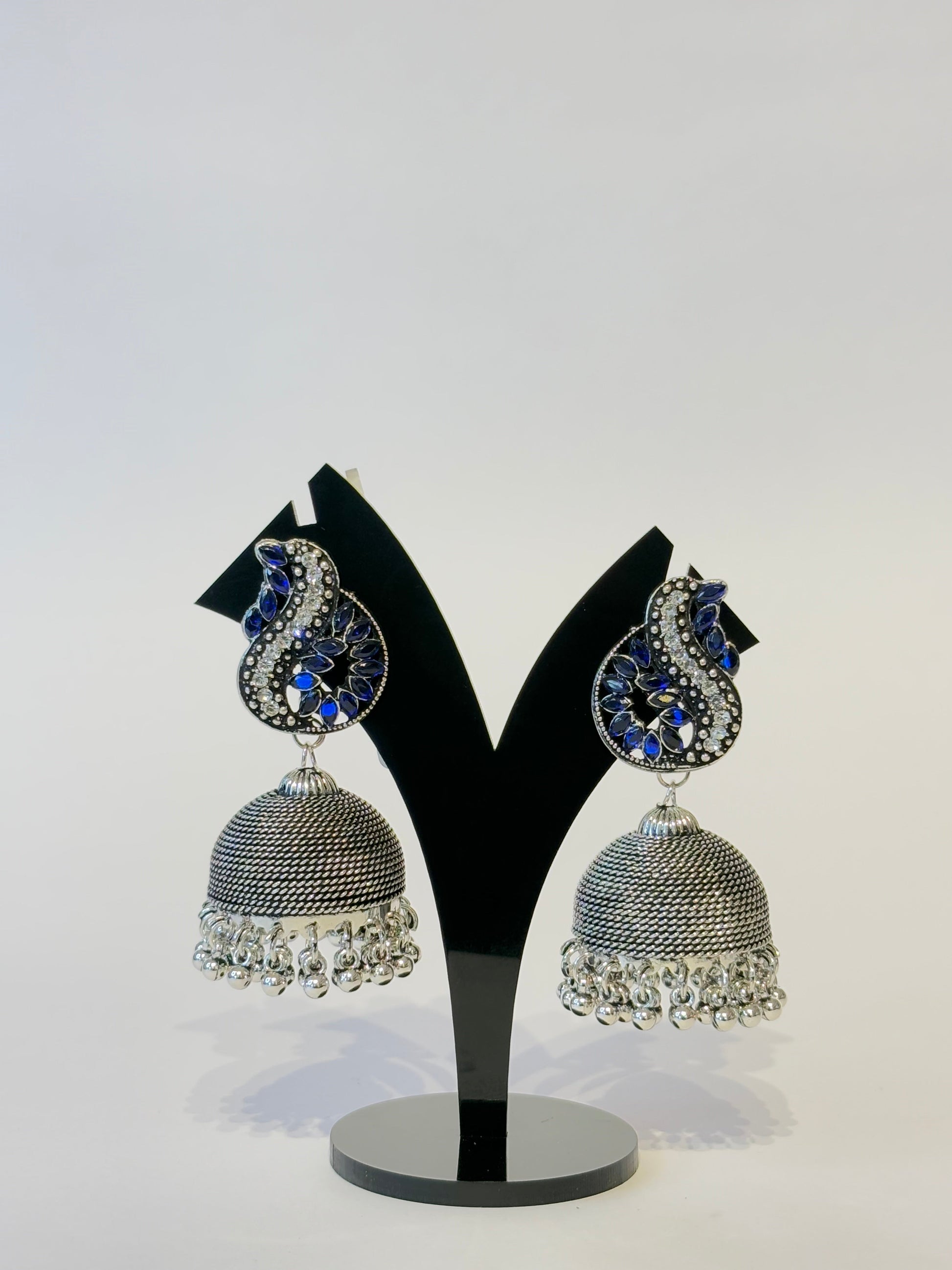 OXIDISED BLUE JHUMKA - JewelsMuse