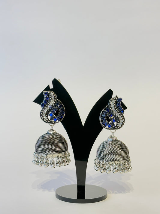 OXIDISED BLUE JHUMKA - JewelsMuse