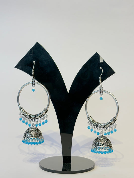 OXIDISED SILVER HOOP JHUMKA - JewelsMuse