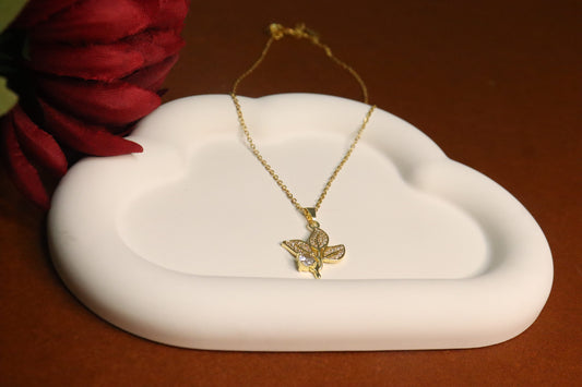 Golden Leaf Crystal Pendant Necklace by JewelsMuse