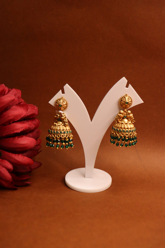 Twin Peacock Emerald Jhumka